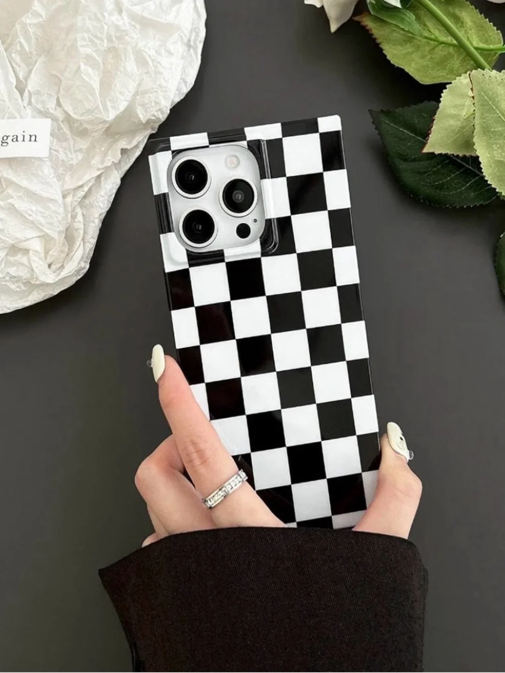 iPhone 13 Pro Max Checkerboard Slim Phone Case - Black & White